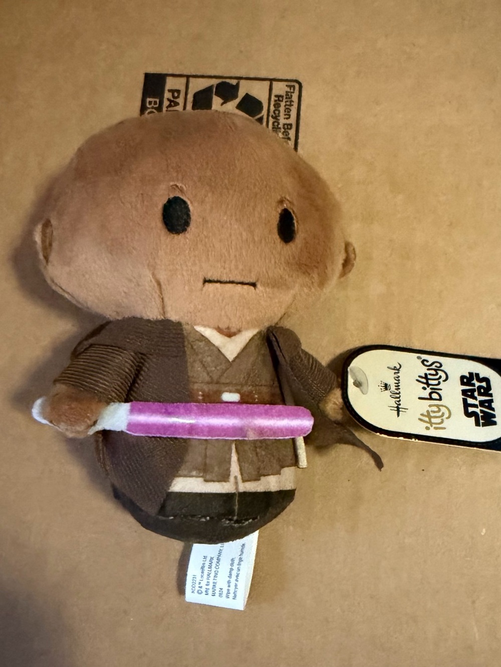 Hallmark Itty Bittys Brown Jedi Plush with Pink Lightsaber